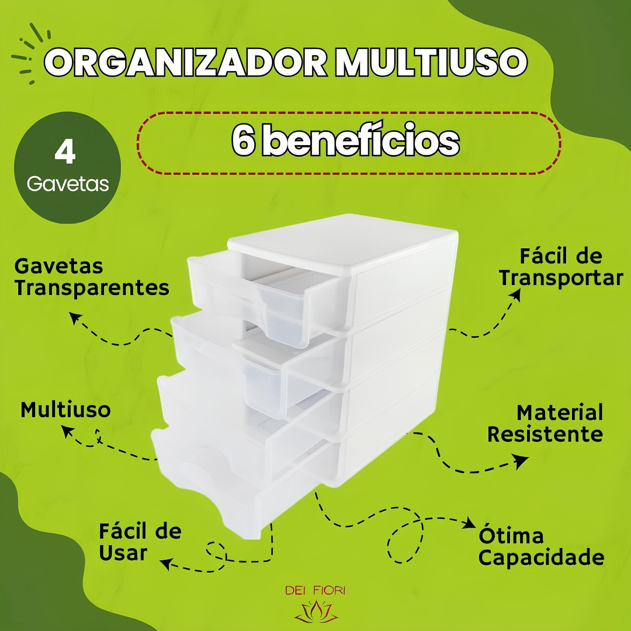 Gaveteiro de Chão Branco 4 Gavetas Transparentes Organizador Multiuso Casa Escritorio Espaçoso Forte - 6