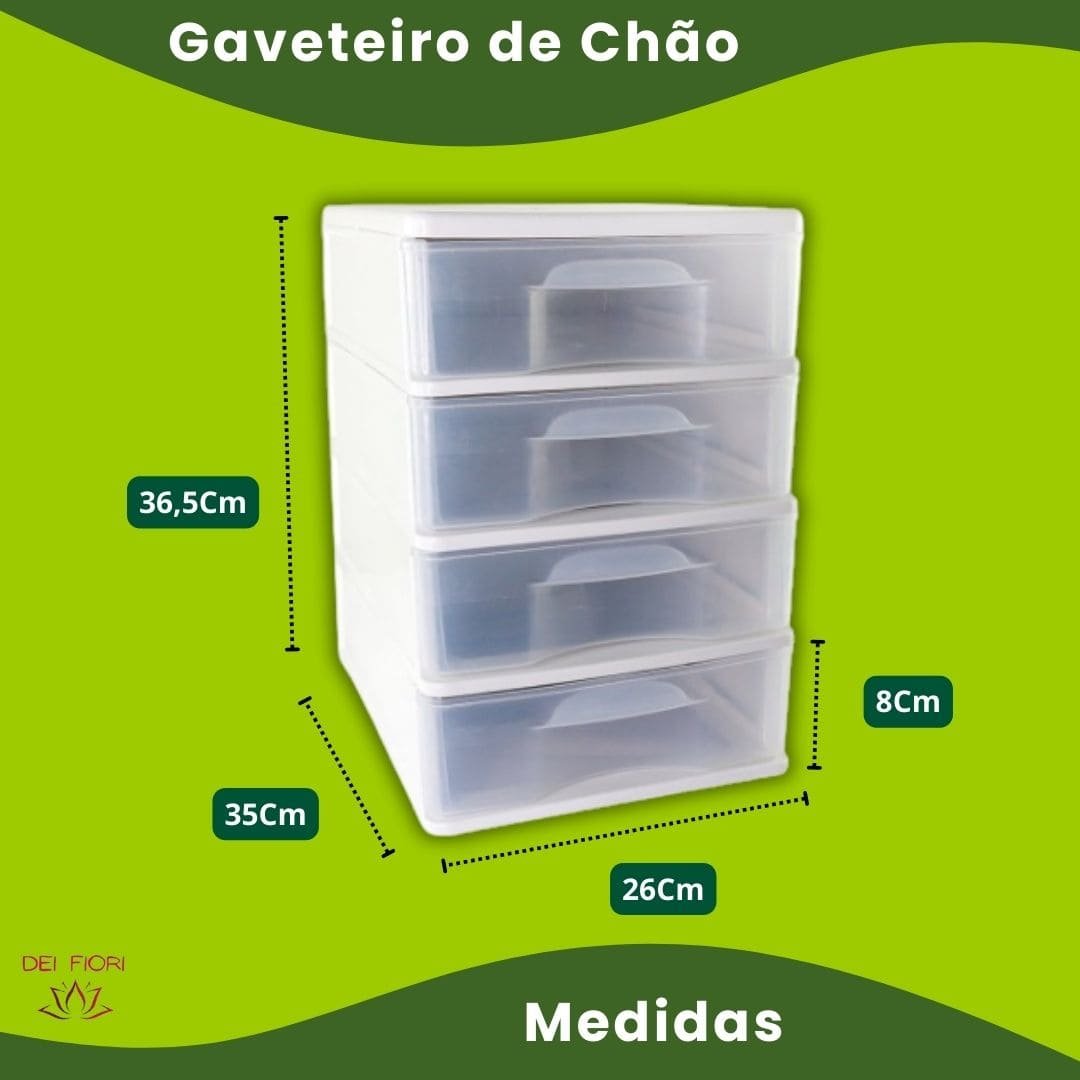 Gaveteiro de Chão Branco 4 Gavetas Transparentes Organizador Multiuso Casa Escritorio Espaçoso Forte - 9