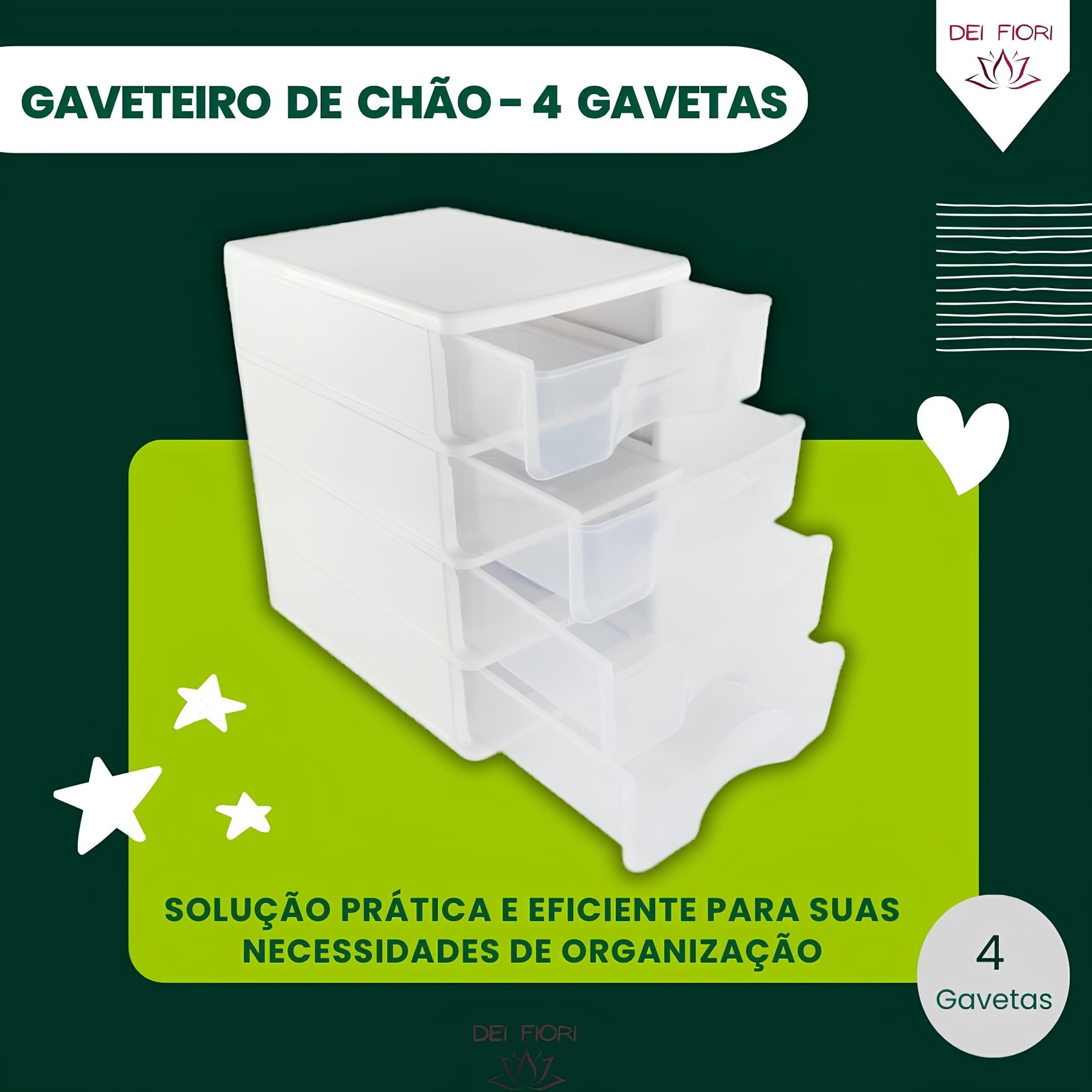 Gaveteiro de Chão Branco 4 Gavetas Transparentes Organizador Multiuso Casa Escritorio Espaçoso Forte - 8