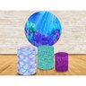 Kit Trio Capa Cilíndrica + Painel De Tecido Redondo Fundo do Mar Sereia - 1
