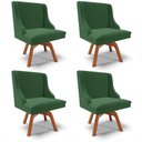 Ver imagem 1 de Kit 4 Cadeiras Estofadas Base Giratória de Madeira Lia Veludo Verde Esmeralda - Ibiza