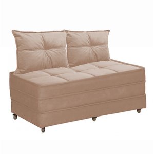 Puff Cama Dobrável Casal 130cm Com 02 Almofadas - Suede Caramelo
