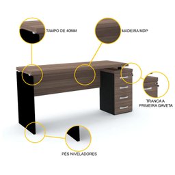MESA P/ ESCRITÓRIO 4 GAVETAS PANDIN PE40 - WALNUT M1640PG04GPE40 - 3