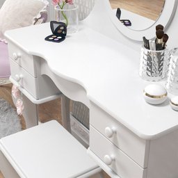 Kit Penteadeira Princesa com Espelho e Banqueta 4 Gavetas Estilo Provençal/vintage:branco - 4