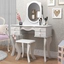 Ver imagem 2 de Kit Penteadeira Princesa com Espelho e Banqueta 4 Gavetas Estilo Provençal/vintage:branco