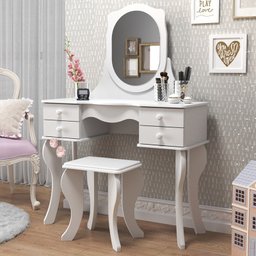 Kit Penteadeira Princesa com Espelho e Banqueta 4 Gavetas Estilo Provençal/vintage:branco - 2