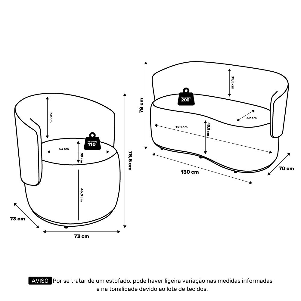 Kit 2 Poltronas e 1 Namoradeira Aisha Orgânica Bouclê Cinza Escuro - Desk Design - 4