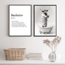 Ver imagem 1 de Kit 2 Quadros Divertidos Banheiro - Boi 33x24cm - com Vidro:madeira Preta