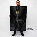 Ver imagem 2 de Quadro Decorativo Caixa Mulher Silêncio Dourado Tacolado Moldura Caixa 3cm Freijó sem Vidro 80 X 120