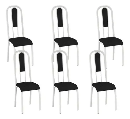 Kit 6 Cadeiras Madri Corino Tempest Preto Tubo Branco