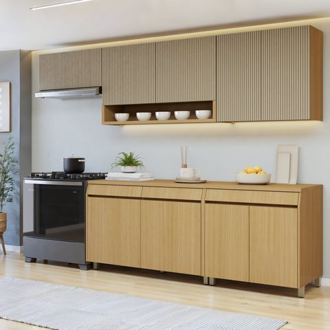 Cozinha Completa Modulada 5 Peças 9 Portas 3 Gavetas 100% MDF Simone Mendes Marrom