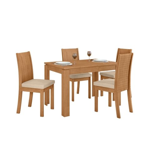 Conjunto Sala de Jantar Mesa Athenas 120 Tampo no Glass com 4 Cadeiras Athenas - Lopas Amendoa Clean