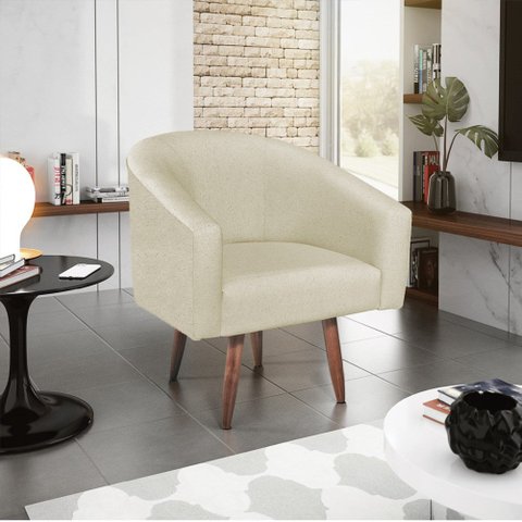 Poltrona Decorativa Sala de Estar Recepção Luiza Pés Palito Suede Bege - Amarena Móveis