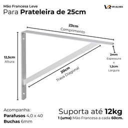 8x Suporte Cantoneira Mão Francesa Branca P/prateleira 25cm - 2