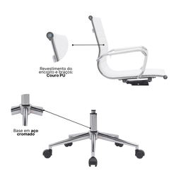 Kit 8 Cadeiras de Escritório Diretor Eames em Couro - Branco - 7