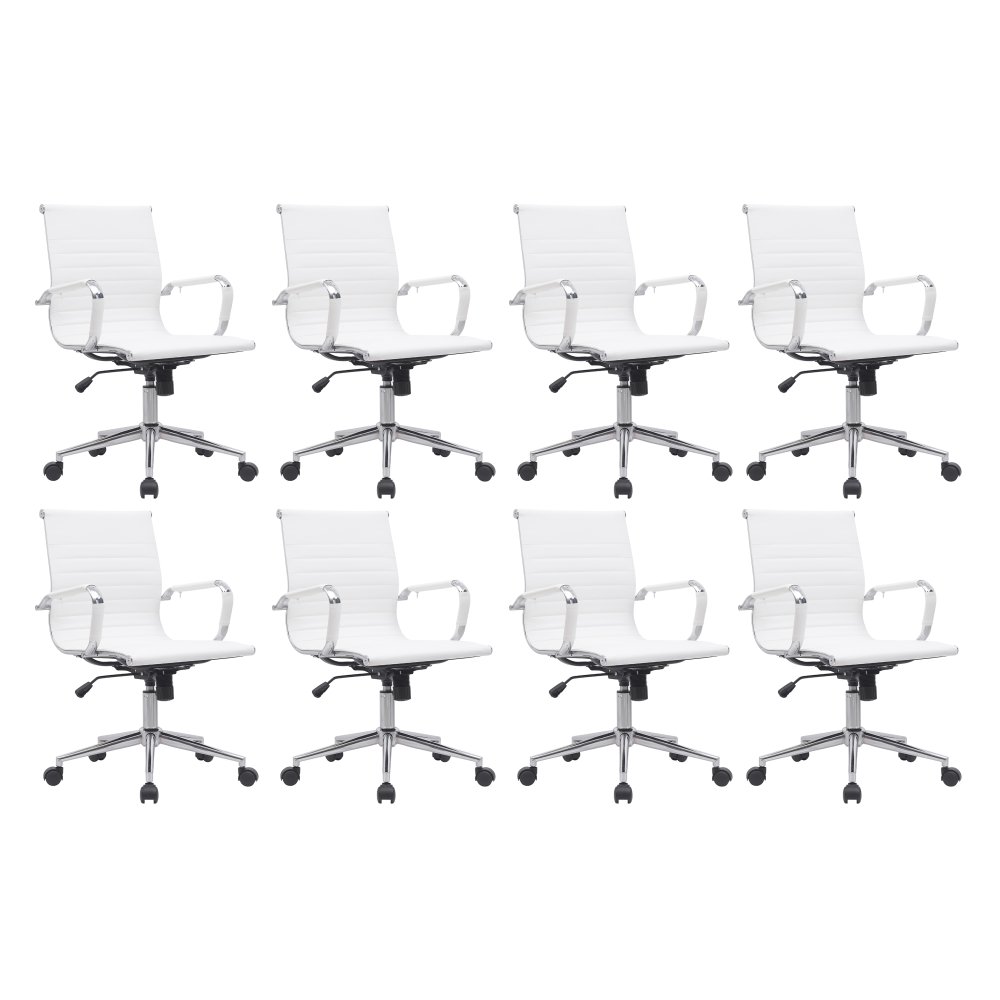 Cadeira Escritório Diretor Eames em Couro - Branco:8 Cadeiras - 1