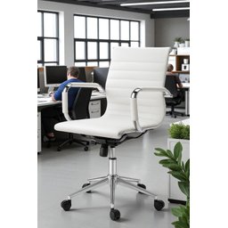 Kit 8 Cadeiras de Escritório Diretor Eames em Couro - Branco - 7