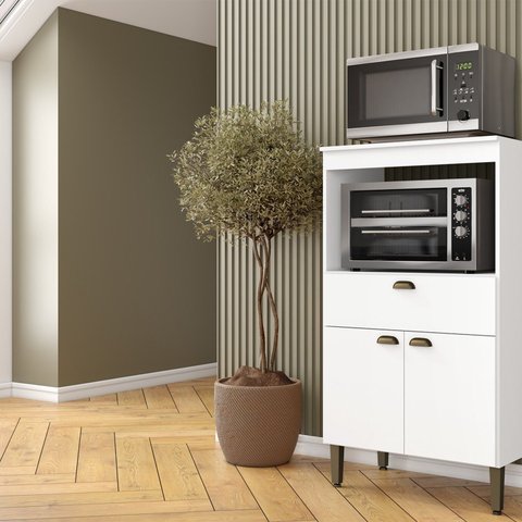 Armário para Cozinha 2 Fornos Moderna Branco/Cinza