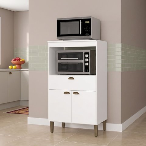 Armário de Cozinha com Nicho para Microondas 2 Portas 1 Gaveta Moderna Yescasa Branca