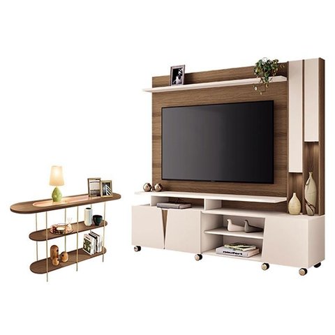 Estante Home Theater Virtus Castanho Off White com Aparador Infinity Castanho - Hb Móveis