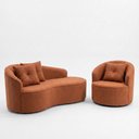 Ver imagem 3 de Kit Sofá Orgânico Curvo Feijão + 01 Poltrona Sala Estúdio Amore Bouclê Terracota - Montanaris Decor