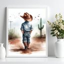 Ver imagem 2 de Quadro Infantil Menino Cowboy - Paisagem 33x24cm:moldura Branca