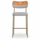 Ver imagem 3 de Kit 4 Banquetas Alta Sala de Jantar Lisa Pés Champanhe Linho/PU Cinza/Caramelo m² - Monari Design