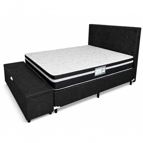 Kit Cama Box Casal Baú com Cabeceira e Recamier Molas Bonnel Espuma D28 Preto Galeria Das Camas