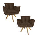 Ver imagem 1 de Kit 2 Poltrona Decorativa Base Giratória De Madeira Quarto Opala Suede Marrom - LM DECOR