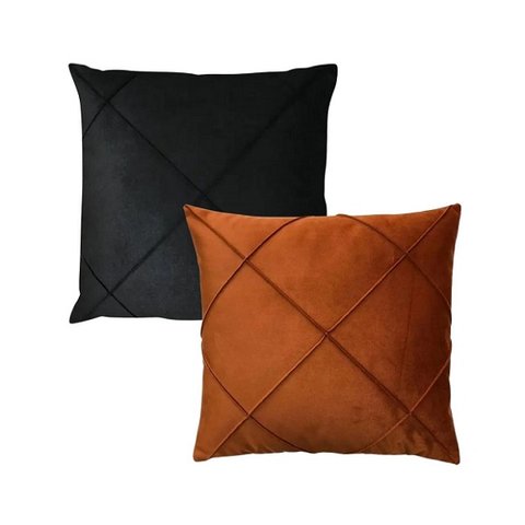 Kit 2 Capas para Almofada Drapeada em Veludo Quadrada Terracota e Preto
