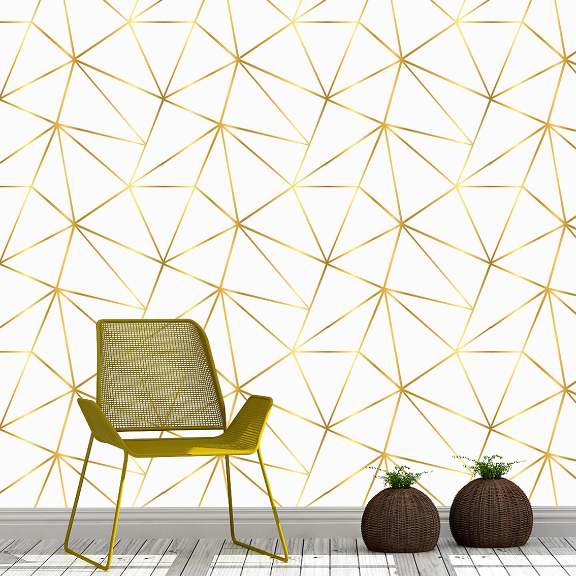 Papel de Parede Adesivo Geométrico Branco e Dourado | MadeiraMadeira