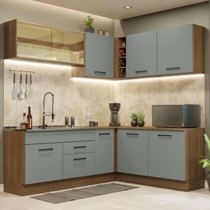 Armário de Cozinha Completa de Canto 389cm Rustic Cinza Agata Madesa 01
