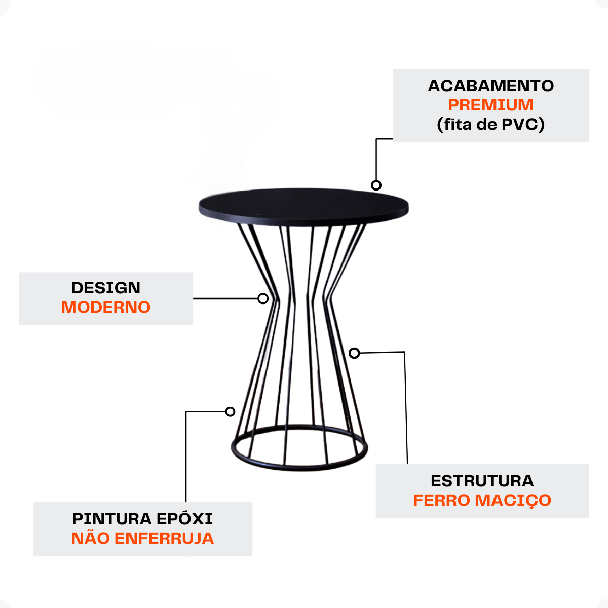 Mesa Redonda Lateral Moderna Pé em Ferro Base Estilo Industrial Moderno Porta Objetos Mdf - 5