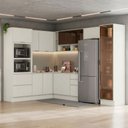 Ver imagem 1 de Cozinha Completa Fineze 11 Portas 4 Gavetas com Vidro Reflecta 100% MDF Areia Hp - Henn
