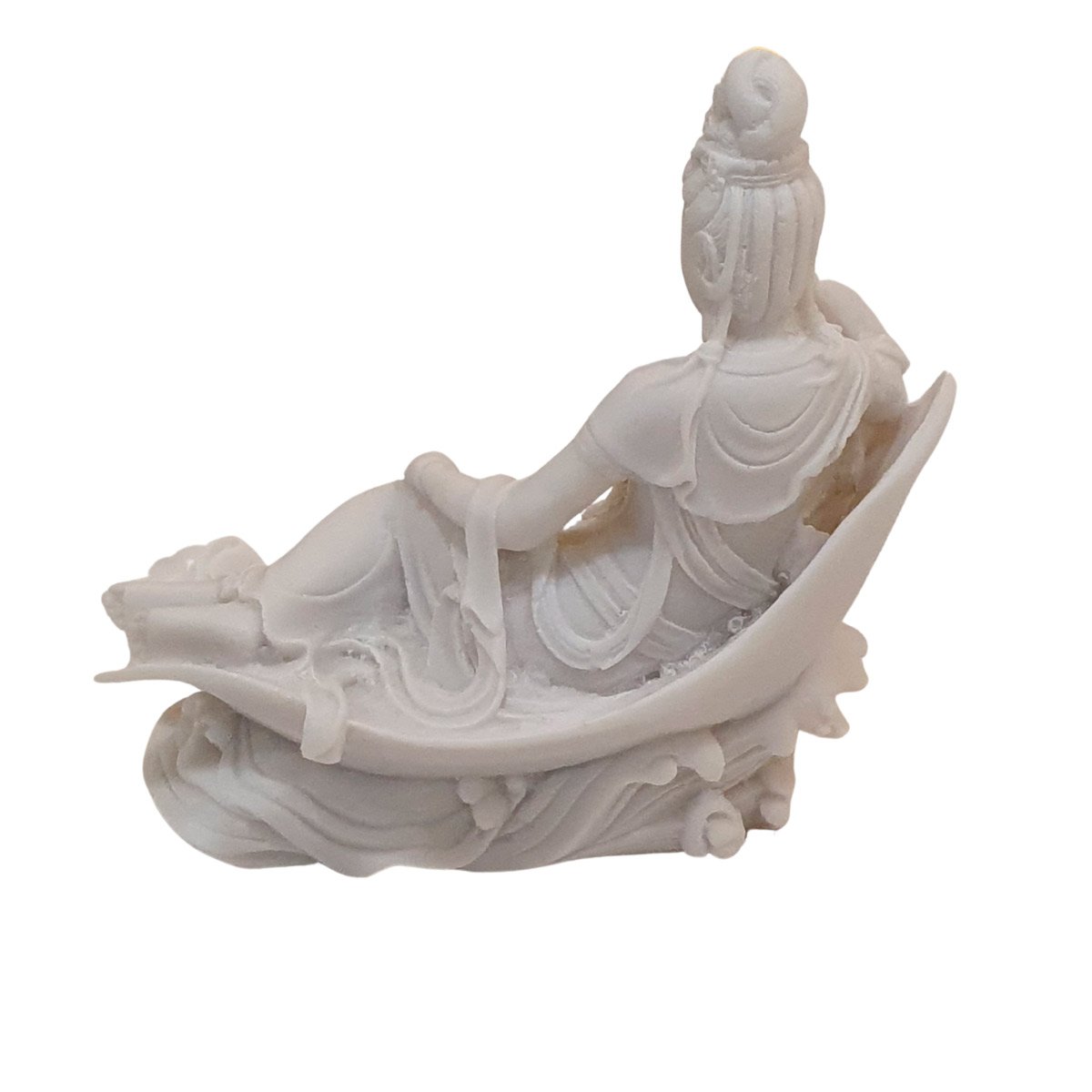 Escultura Kwan Yin Deitada no Trono de Pó de Mármore Branco 14cm - 3