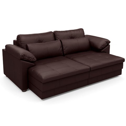 Sofá Retrátil para Sala de Estar 3 Lugares 215cm Riza S03 Couro Caramelo - Lyam Decor