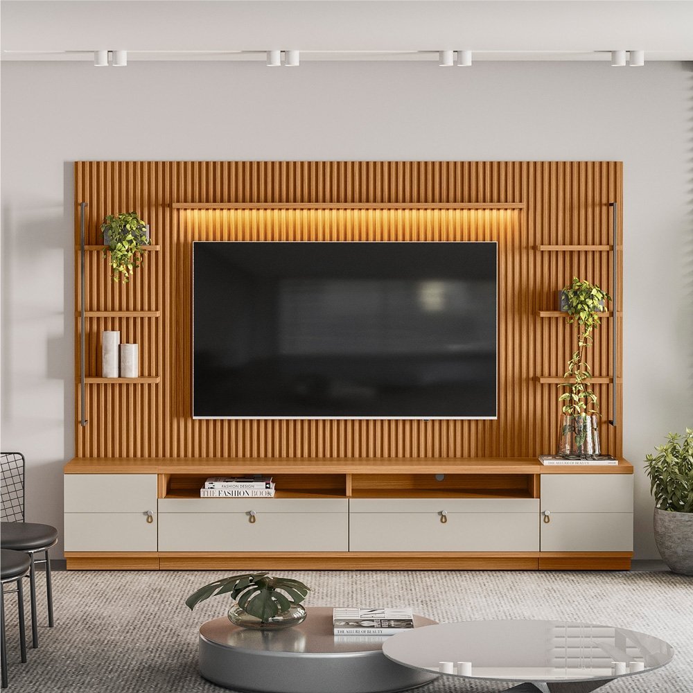 Home para TV com 2 Modulos Laterais Owen Nature Off-White