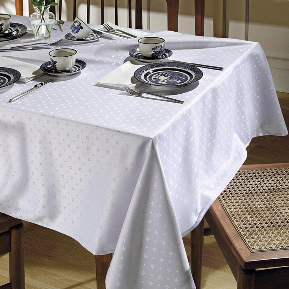 Toalha de Mesa Retangular 8 Lugares Jacquard Tj-5796 160x240cm Branca