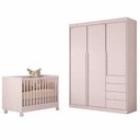 Ver imagem 1 de Quarto de Bebê Completo Pérola com Guarda Roupa 3 Portas e Berço Mini Cama Rosa - Phoenix Baby