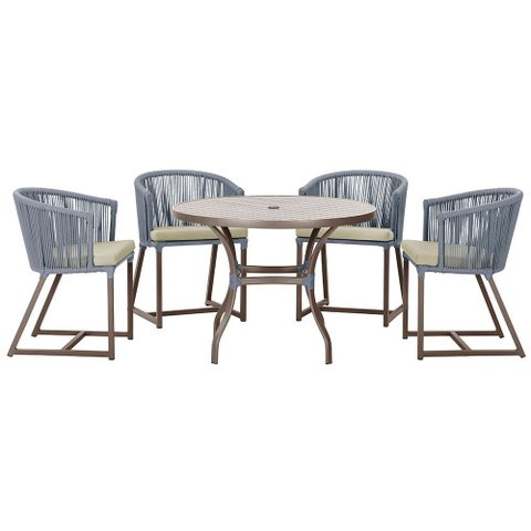 Mesa com 4 Cadeiras de Jantar Roma 100cm e Noronha em Aluminío Marrom Corda Nautica Estofado 7 Trama