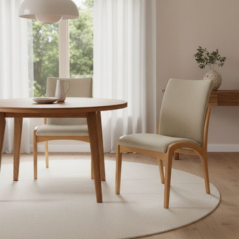 Kit 2 Cadeira Aura Estofada Estrutura Em Madeira Maciça Linho 28 Areia Conforto Para Sala De Jantar 