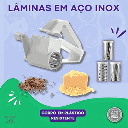 Ralador Fatiador Multiuso 3 em 1 Manual Queijo Graos Nozes Chocolate Laminas Inox Manivela Giratoria - 8