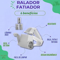 Ralador Fatiador Multiuso 3 em 1 Manual Queijo Graos Nozes Chocolate Laminas Inox Manivela Giratoria - 3