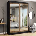Ver imagem 1 de Guarda-Roupa Solteiro Madesa Tokio 2 Portas de Correr de Espelho 2 Gavetas Preto/Rustic Cor:Preto/Ru