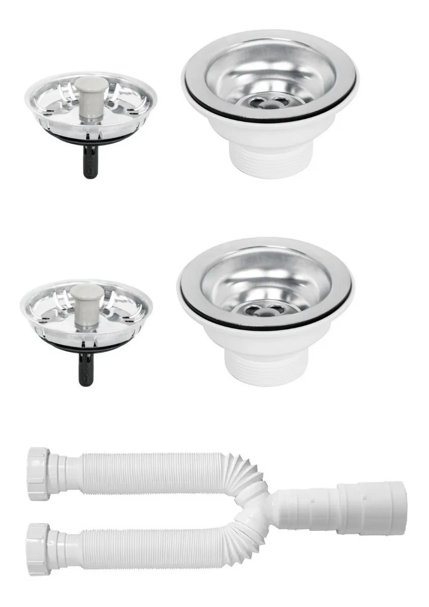 Kit para instalação de cuba dupla 2 Válvula Americana Inox 3 1/2 Tramontina + Sifão Duplo blukit - 1