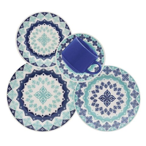 Jogo de Jantar Oxford 20PC Ocean em Ceramica Estampada Alto Brilho