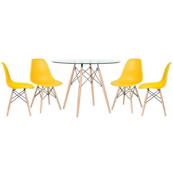 Conjunto de Mesa de Vidro Eames 100cm + 4 Cadeiras Eiffel Dsw Amarelo - 1