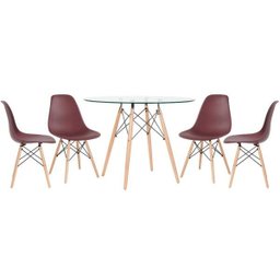 Conjunto de Mesa de Vidro Eames 100cm + 4 Cadeiras Eiffel Dsw Marrom - 1