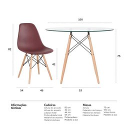 Conjunto de Mesa de Vidro Eames 100cm + 4 Cadeiras Eiffel Dsw Marrom - 10