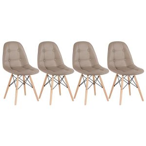 Kit 4 Cadeiras Eames Eiffel Botonê - Nude - Base de Madeira Clara